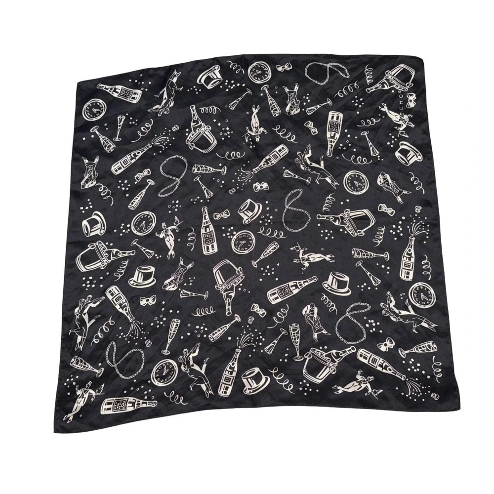 Echo Scarf Women OS Black Excellent Silk Champagne New Years Eve Party Print